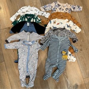 Lot of 10 baby footie pajamas size 3-6 months Carters Hanna Andersson, etc